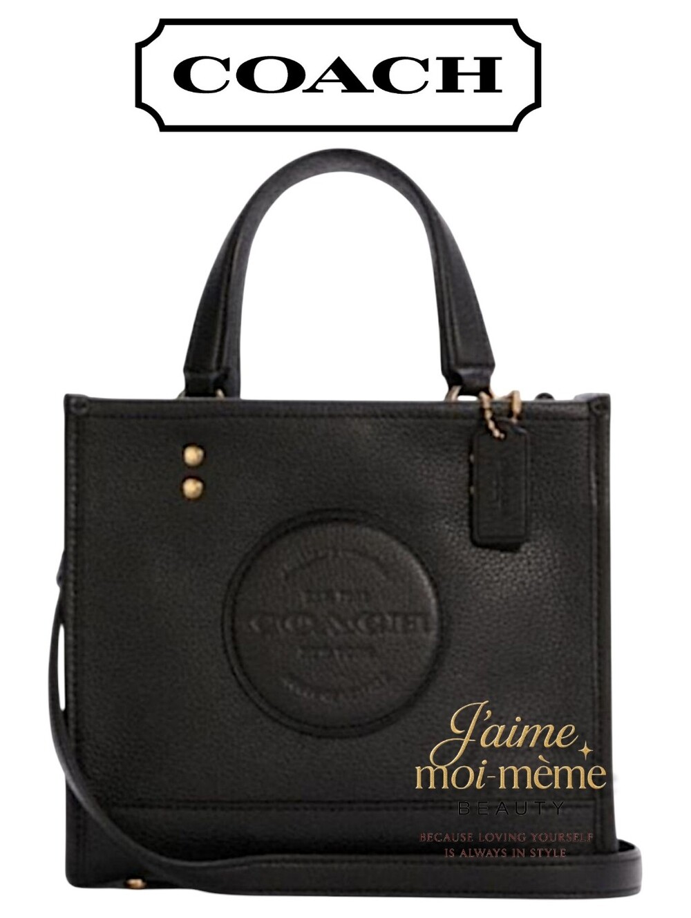 Coach Dempsey 22 Square Tote Crossbody Bag  NEW! Black pebbled leather